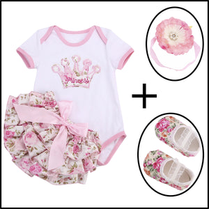 BUY ONE GET TWO FREE - Flower Print Summer Clothing Set + Adorable Baby Girl Shoes + Headband