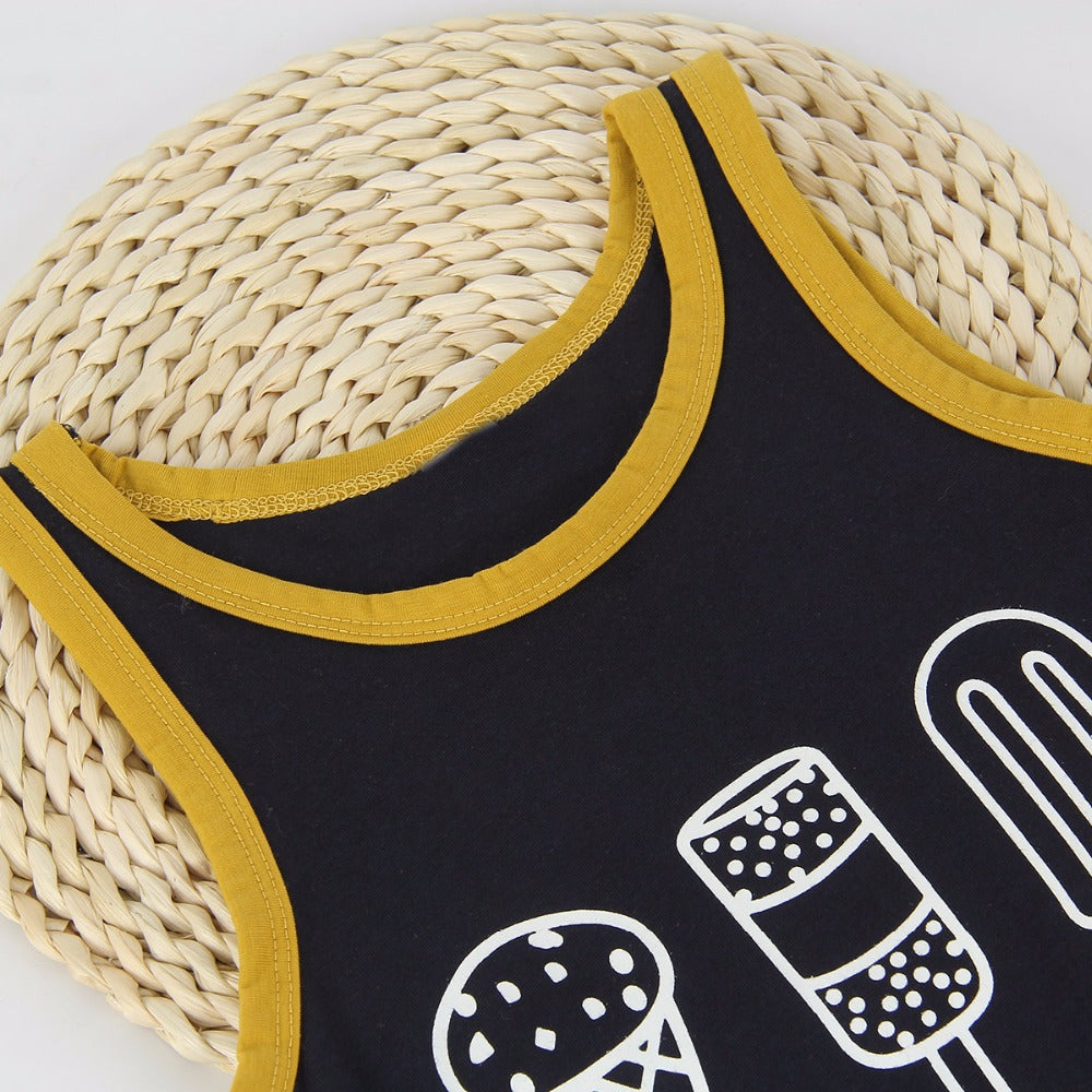 Ice Cream Pattern Printed Sleeveless Black Rompers