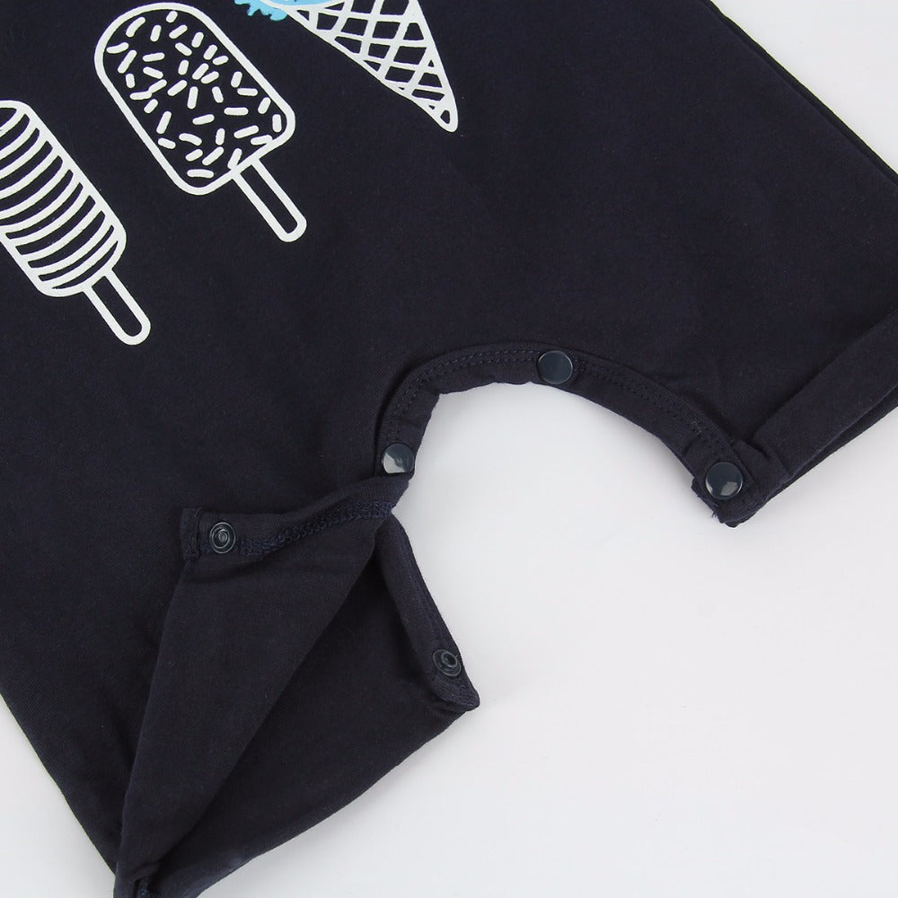 Ice Cream Pattern Printed Sleeveless Black Rompers