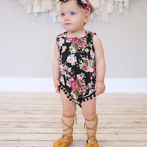 Lovely Baby Girl Romper Clothes Floral Tassel Clothing Set
