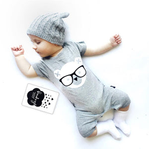 Gray Short Sleeve Cartoon Bear Baby Romper