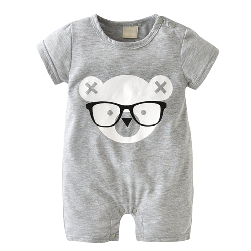 Gray Short Sleeve Cartoon Bear Baby Romper