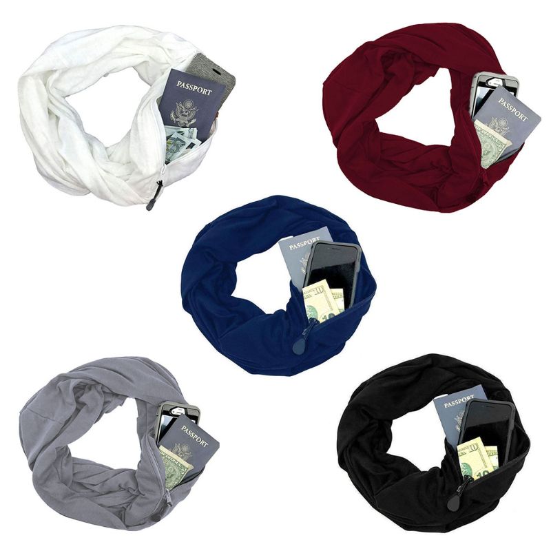 Secret Hidden Zipper Pocket Scarf