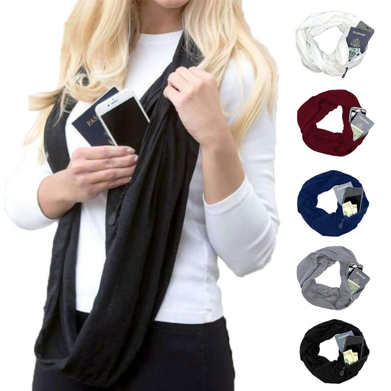 Secret Hidden Zipper Pocket Scarf