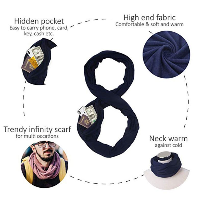 Secret Hidden Zipper Pocket Scarf