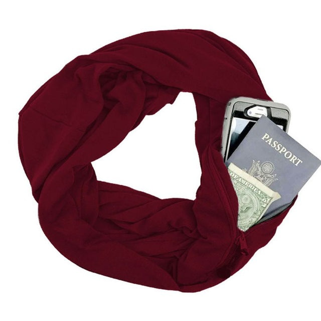 Secret Hidden Zipper Pocket Scarf