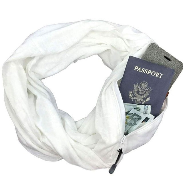 Secret Hidden Zipper Pocket Scarf